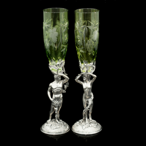 Хрустальные бокалы для вина "Адам и Ева" изумрудные, на 2 персоны